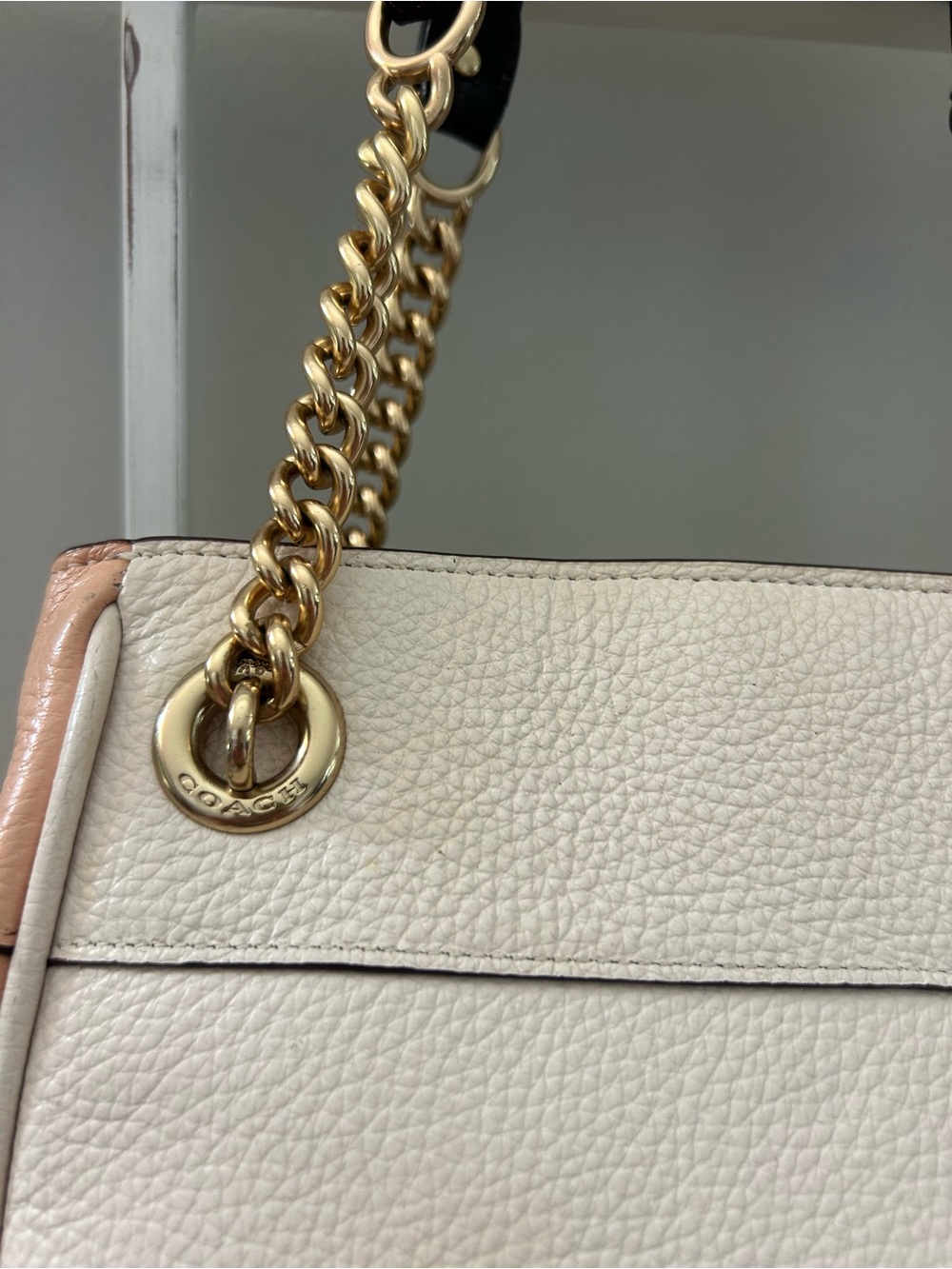 Coach Cammie Pebbled Leather Colorblock Chain Shoulder Bag Ivory Blush CA430 - Picture 9 of 14